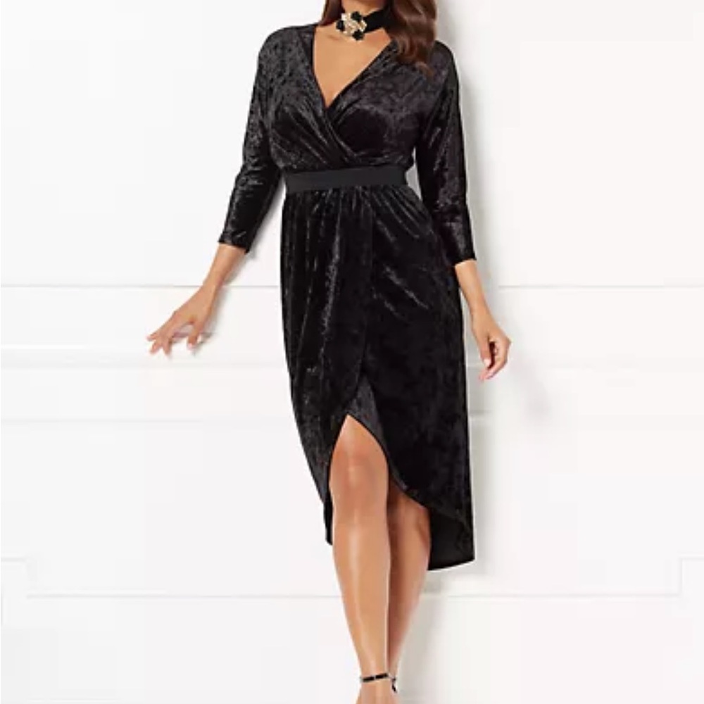 Eva Mendes Black Velvet Wrap Dress